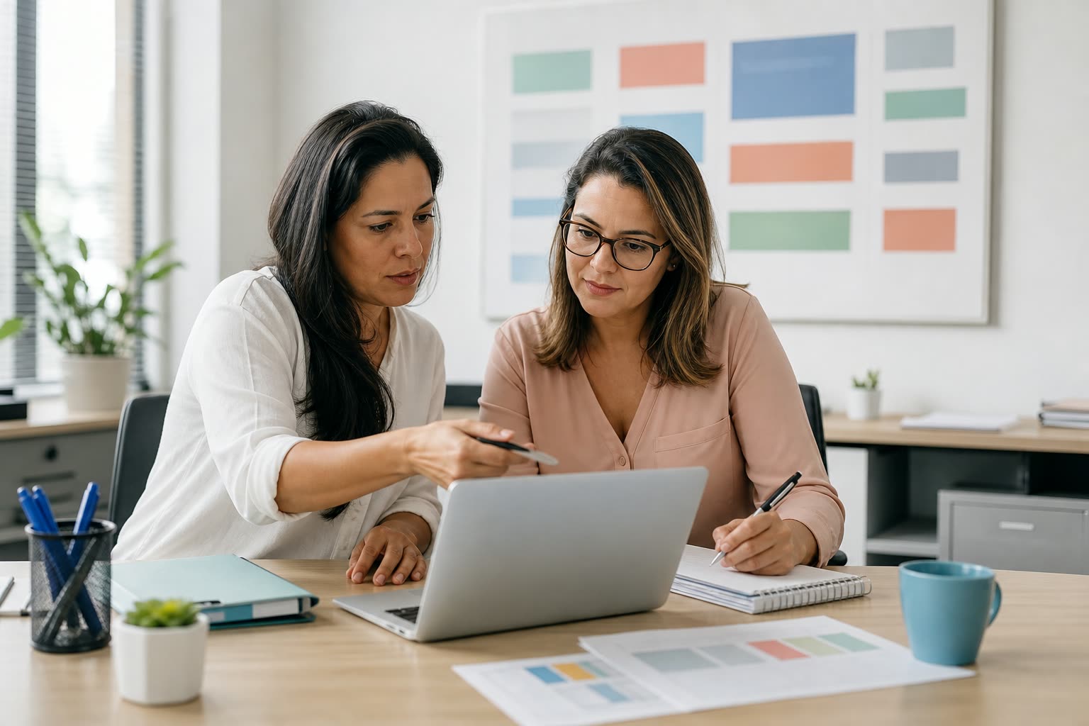 Equipe escolar preparando comunicações para diferentes públicos